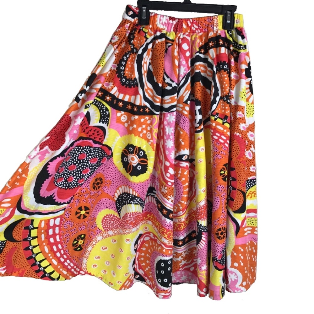 Handmade Skirt Funky Floral Orange Pink 22.5" W